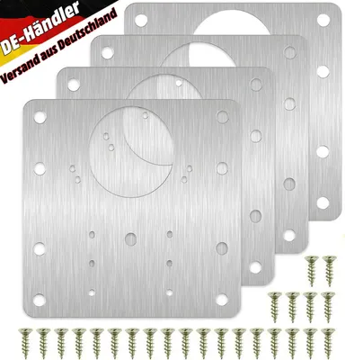 Produktbild von 4 Stück Schrank Scharnier Reparaturplatte Küchenscharnier Reparaturplatten Aufschraubscharniere Reparaturklammern mit Loch Möbelscharnier Platte für Schrank Möbel Schublade Fenster