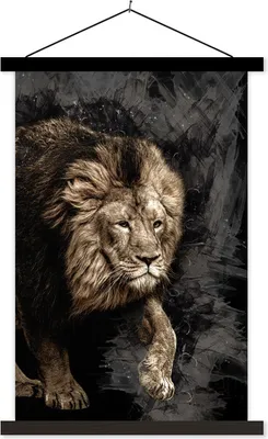 Produktbild von MuchoWow® Textilposter Abstrakt - Löwe - Schwarz 40x60 cm mit schwarzem Rahmen - Wanddekorationen