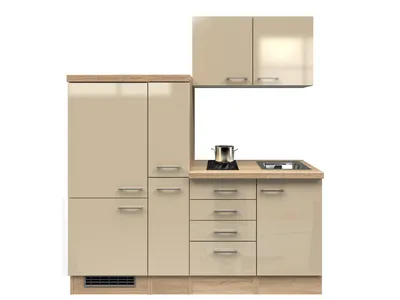 Produktbild von Singleküche mit E-Geräten - 190 cm breit - Kaschmir Glanz Sonoma Eiche – Neapel