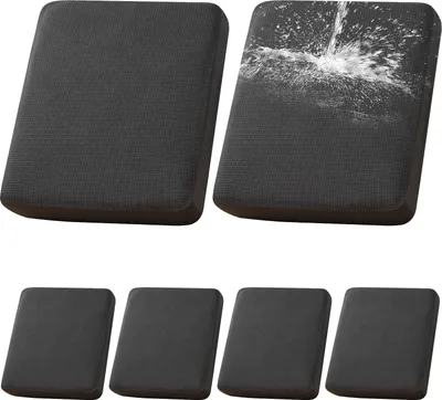 Produktbild von 6er-Set Terrassen-Kissenbezüge für draußen/drinnen , 100% wasserdichter Outdoor-Sitzkissen Schonbezug für Terrassenmöbel Sektionalsofa,Dunkelgrau