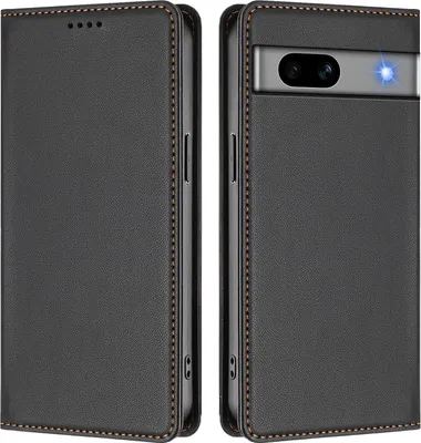 Produktbild von Handyhülle für Google Pixel 7A, Kunstleder Klapphülle Stoßfeste Magnetische Hülle mit Ständer Schwarz