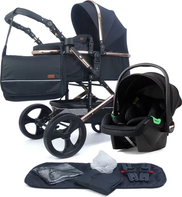 Produktbild von Pixini Kalani Kinderwagen Set 3in1 rosegold poliert / schwarz (inkl. Zubehörset)