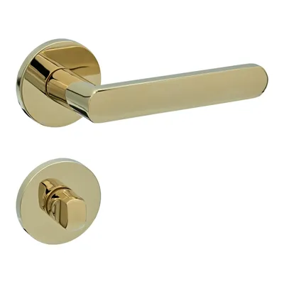 Produktbild von Gavroche Türdrückergarnitur in spiegelnd poliertem Gold Zamak 3 für Langlebigkeit Minimalistische runde Rosetten Verfügbar in BB, PZ, WC Varianten