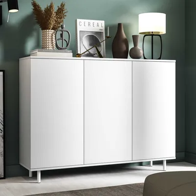 Produktbild von Kommode "Masimo" 150 cm, Aufbewahrungsschrank, Kommode mit 3 Türen, Weiß, Push-to-Open, Loft-Design