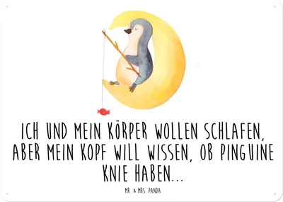 Produktbild von Mr. & Mrs. Panda tafel Pinguin Mond DIN A5 - Weiß - Geschenk, Blechschild, Türschild, Spruch, Wandbild, Neugierig, Pinguine, Schild, Metallschild, Schlafzimmer