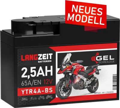 Produktbild von LANGZEIT YTR4A-BS GEL Roller Batterie 12V 2,5Ah 65AEN, 12V Motorradbatterie entspricht ITX4A-BS YTX4A-BS ersetzt 2,3Ah