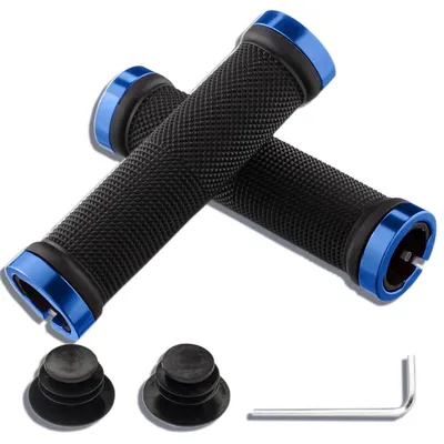 Immagine prodotto di Manopole per mountain bike, antiscivolo, con sistema di bloccaggio in alluminio, compatibili con manubri da 22,2 mm, colore blu
