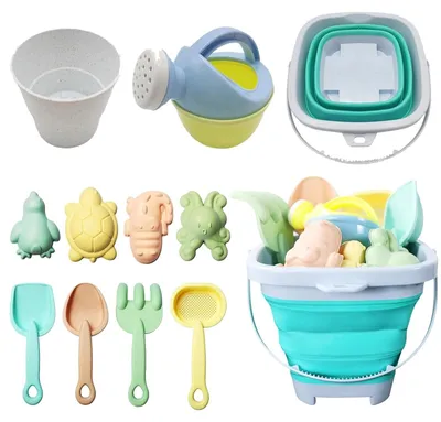 Produktbild von 11Pcs Strandspielzeug Set für Kinder Lustiges Strandspielzeug Set Sandkasten Spielzeug mit Faltbarer Eimer Schaufel Sandharke Sandförmchen für Jungen