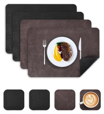 Produktbild von Tischsets & Untersetzer Lederoptik Abwaschbar Hitzebeständig 6er Set Dunkelbraun Schwarz
