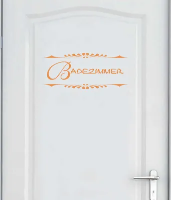 Produktbild von Wandtattoo - Wandaufkleber - Tür-/Wandtattoo "Badezimmer" klassisch - 60cm x 25cm orange - Dekoration Küche Wohnzimmer Wand