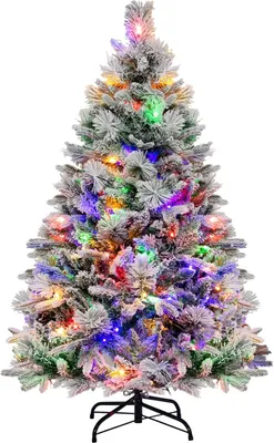 Immagine prodotto di COSTWAY Albero di Natale artificiale 136 cm, albero di Natale con neve e pigne, 8 modalità di illuminazione e 472 punte di rami in PVC PE, albero di Natale, albero di Natale artificiale