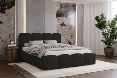 Produktbild von Doppelbett 160x200 Zenna - dickem Schaumstoff, Bett mit Bettkasten und Lattenrost - Bouclé Schwarz (Lambi 13)