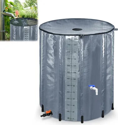 Produktbild von LARS360 750L Regentonne Faltbar Regenwassertonne Regenwasserfass Regenwassertank PVC Wassertank mit Ablassventil -Anthrazit mit Messskala