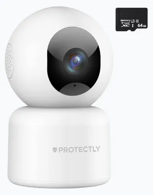 Productafbeelding van Protectly® Beveiligingscamera binnen - 2K 3MP Ultra HD – Beveiligingscamera’s – Huisdiercamera - Met WiFi APP - Volgt beweging en geluidsdetectie - Incl. 64GB SD - 2.4/5 GHz - Geen abonnementskosten - Wit