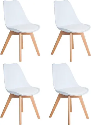 Obrázek produktu pro IPOTIUS 4 x Židle do obývacího pokoje Židle do jídelny Kancelářská židle s masivní bukovou nohou, Retro design Čalouněná židle, Bílý