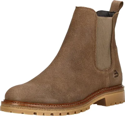 A single brown suede boot shown from the side.