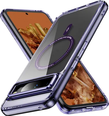 Immagine prodotto di Custodia magnetica trasparente per Google Pixel 8 Pro, compatibile con MagSafe, custodia protettiva ibrida antiurto viola