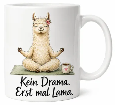 Produktbild von Lama Anti-Stress-Tasse - Geschenk mit Spruch - weiß aus Keramik 330 ml