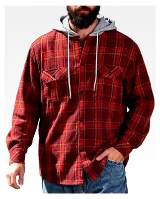 Produktbild von Herren Holzfällerjacke Kariert mit Knopf und Kapuze, Langarm Flanellhemd für Freizeit und Arbeit