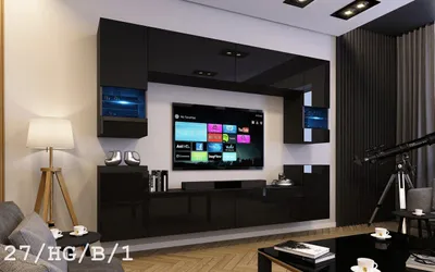 Produktbild von Furnitech Wohnwand Wohnzimmer - Wohnzimmer Möbel mit LED RGB - Hängend Wohnwand Modern - Wohnzimmer Schrankwand(Future C27/HG/B1 1B)