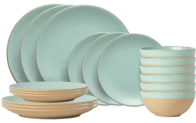 Imagen del producto de Juego de vajilla Costa Nova Arenito Aqua, 18 piezas / 6 personas: 6 platos principales, 6 platos de desayuno y 6 cuencos