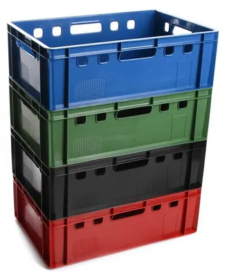 Produktbild von BirnePower 4x Fleischerkiste E2 60x40x20cm (Schwarz) Eurokiste, Stapelbox HDPE, Lebensmittelecht, Metzgerkiste, Lagerkiste, Transportbox