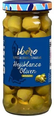 Produktbild von Ibero Grüne Hojiblanca Oliven entsteint 10 G Glas  Vegan Glutenfrei Fein und pikant