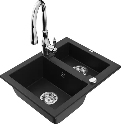 Produktbild von Mexen Carlos 1,5-Becken-Granitspüle mit Mischbatterie Savita, Schwarz - 6518-77-672601-00