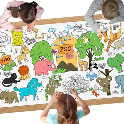 Productafbeelding van Kleurplaat-tafelkleed, 183 x 76 cm, motief: dierentuin