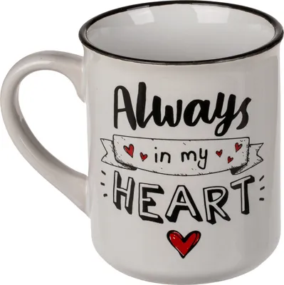 Produktbild von Kaffee Tasse Steingut Becher Always in my Heart ca.: 8,5 x 10 cm