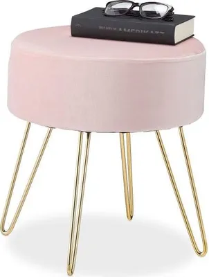 Image de Tabouret en velours avec pieds en métal rose