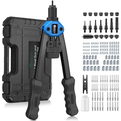 Productafbeelding van Blindnietpistool 16 Inch - 7 Maten (M3-M12) - 110 Blindnieten - Ergonomische Handgreep - Blindnietdoppen 3.2-6.4 - Opbergkoffer - Blindnietpistool