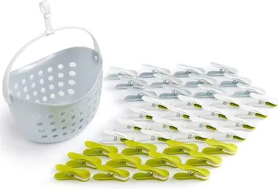 Productafbeelding van Famanu wasknijperset - hoogwaardige clips en mand in elegante kleuren