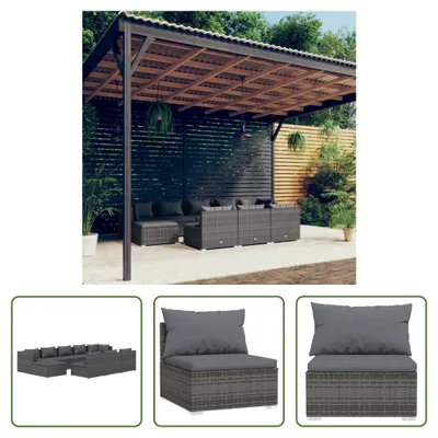 Produktbild von The Living Store 10-tlg. Garten-Lounge-Set mit Kissen Grau Poly Rattan