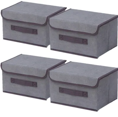 Produktbild von 4-teiliges Set faltbarer Aufbewahrungsboxen aus Stoff mit Deckel, 26 × 19 × 16 cm, Aufbewahrungsboxen aus Stoff mit Deckel, Kleiderschrank-Organizer
