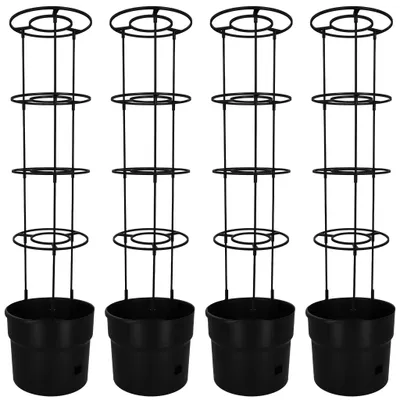 Image de KOTARBAU® Lot de 4 supports pour tomates, pots de culture ⌀ 35 cm, H : 128 cm, bacs à fleurs, jardinières, support pour plantes grimpantes, pot de culture pour tomates et concombres avec échelle, anthracite