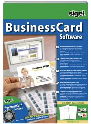 Zdjęcie produktu dla Sigel BusinessCard, Tworzenie etykiet, Niemiecki, Holenderski, Angielski, Francuska, Włoski, Win, Windows 98SE/2000/ME/XP/Vista/7/8/10, CD