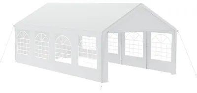 Image de Tente de réception 4x8 mètres avec 4 parois, imperméable, stable, avec protection solaire, de couleur blanche