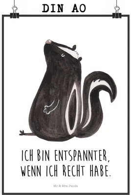 Produktbild von Mr. & Mrs. Panda Bild Stinktier Sitzen DIN A0 - Weiß - Geschenk, Wildtier, Recht, drucke, Spruch, Büro, wanddeko, Wandbild, Raubtier, kunstdruck poster, Plakat