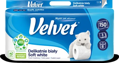 Produktbild von Toaletný papier 3-vrstvový Velvet jemne biely 8ks, 18,3m