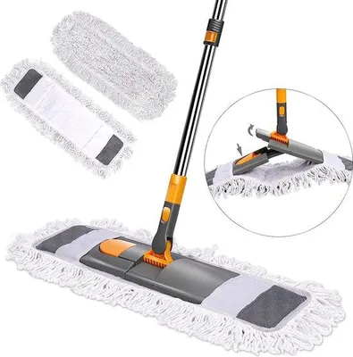 Produktbild von Famanu Bodenwischer 55 cm, große flache Mop mit 125 cm Teleskopstiel, inkl. 2 Mikrofasertüchern