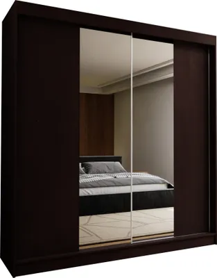 Produktbild von Masseno Schiebetürenschrank LUCENZA 200 cm Kleiderschrank Schlafzimmer Schrank 2-türig mit Spiegel Wengefarben