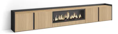 Produktbild von TV-Schrank, Lowboard, 315x35x50cm, Für TV-Geräte bis zu 80", Elektrokamin XXL, Eiche Schwarz