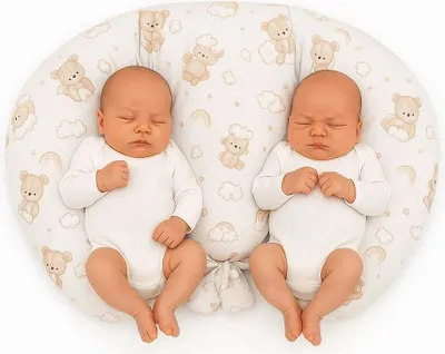 Image de Bobono Coussin d'allaitement pour jumeaux beige 100% coton soutien ergonomique