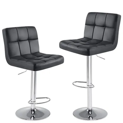 Image de Sweetcris Tabouret de Bar, Lot de 2, Style Moderne Chaise de Bar Réglable en Hauteur 60-80 CM, Pieds Métalliques Tabouret de Bar, Tabouret Cuisine, Tabouret Haut avec Dossier(Noir)