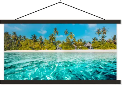 Produktbild von MuchoWow® Textilposter Strand - Palmen - Meer 150x75 cm mit schwarzem Rahmen - Posterleiste