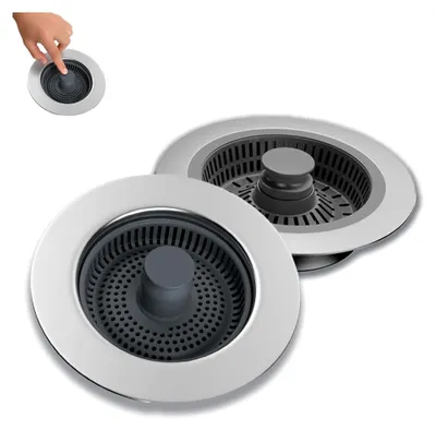Produktbild von 2 Küchenabflussstöpsel, Universelles Abflusssieb für Spülen, Edelstahlfilter für Spülbecken mit Bohrung 72-86mm, Tiefe > 22mm