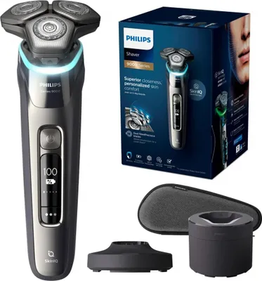 Produktbild von Philips SHAVER Series 9000 S9987/55 Elektrischer Nass- und Trockenrasierer, Rotationstrasierer, Chrom, Dual SteelPrecision blades, LED, GroomTribe; Connects via Bluetooth, SH91