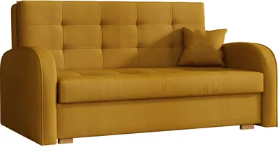 A studio shot of a gold sofa bed.