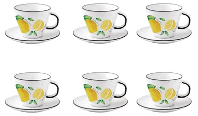 Produktbild von 6er Set Tassen mit Untertasse Amalfi Zitronen für 250ml Porzellan Easy Life